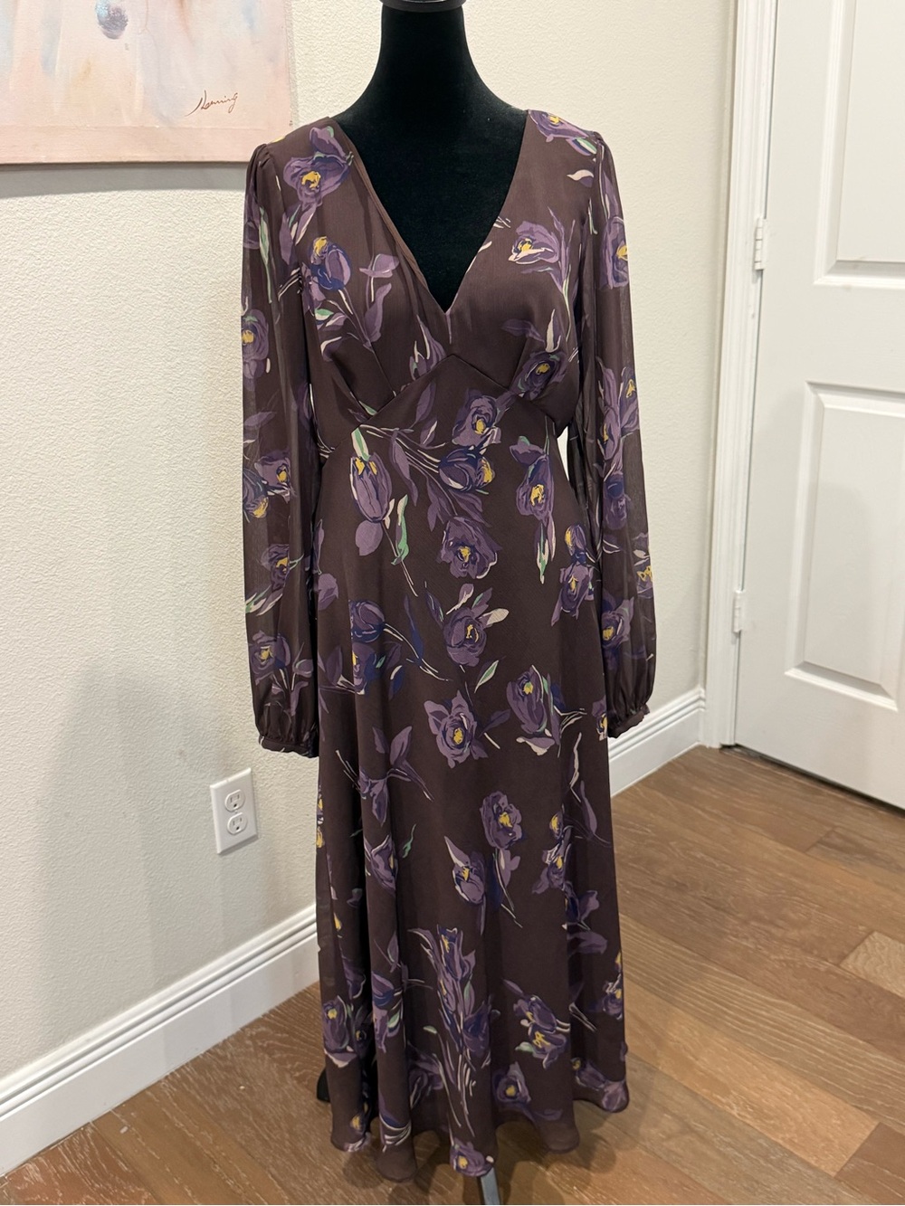 Lauren Ralph Lauren Brown Maxi Dress with Purple Floral Design